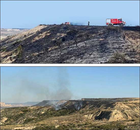 Incendie dans les Bardenas.