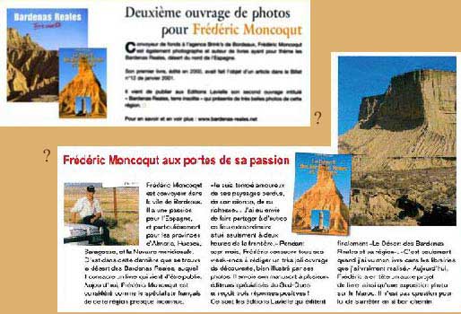 Articles de presse sur le désert des Bardenas et sur Frédéric Moncoqut.